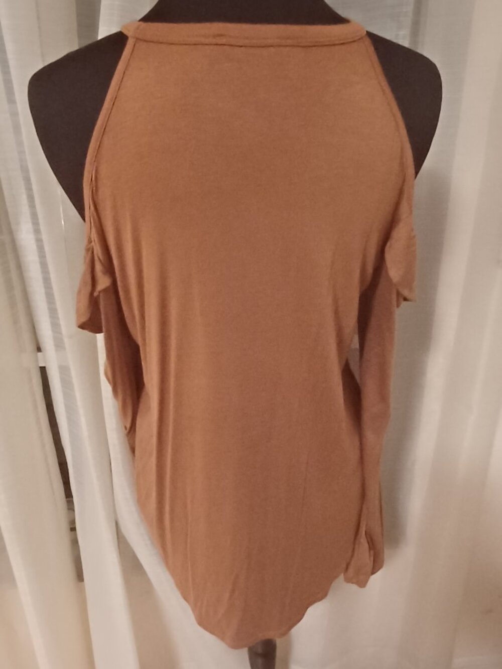 Hippie Chic Pumpkin Spice Cold Shoulder Ruffled High Neck Long Sleeve XL top - Picture 3 of 4